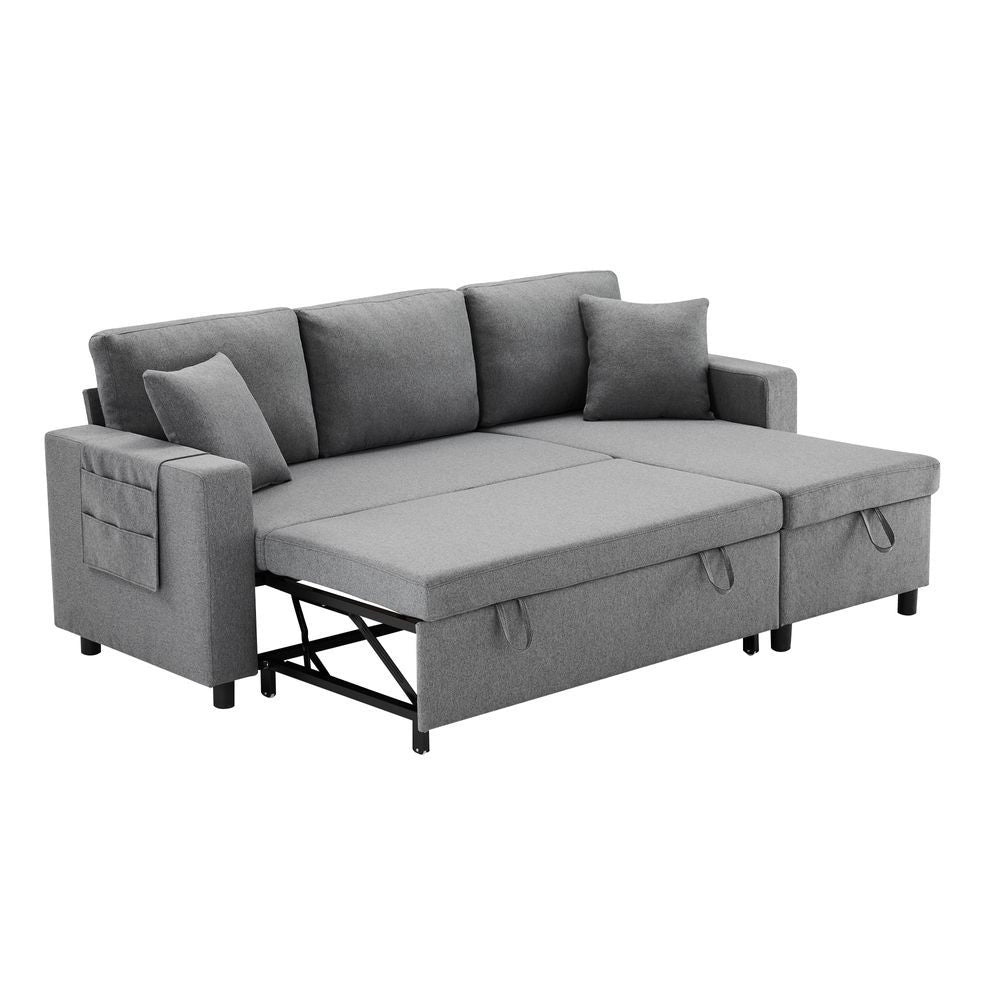 Divano letto angolare - Xylo - Forma L, chaise longue reversibile, grigio