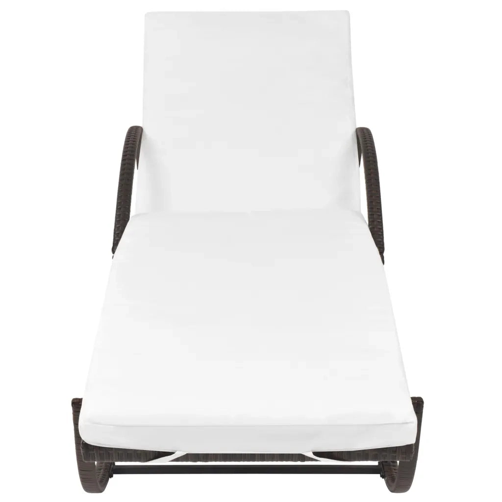 Lettino Prendisole con Cuscino e Tavolo in Polyrattan Marrone 42885