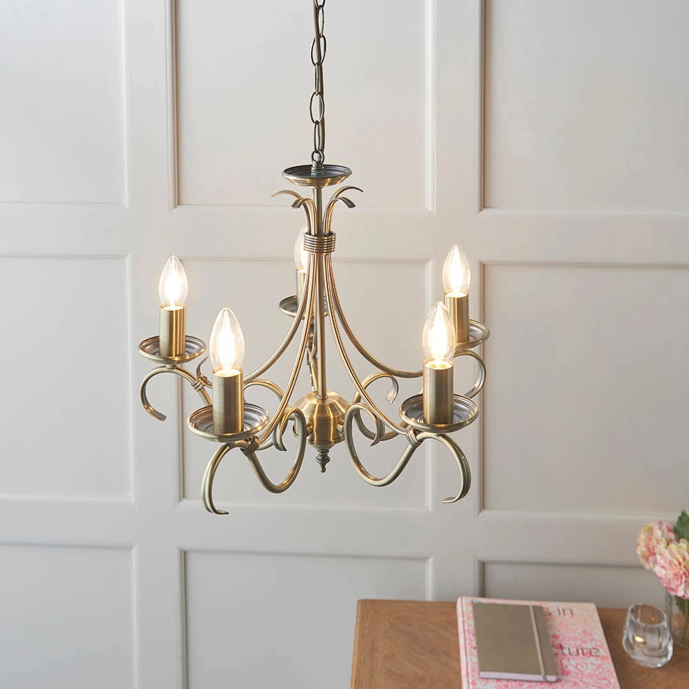 Lampadario Bernice Endon ottone antico 5xE14 dimmerabile
