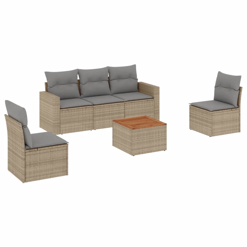 Set Divano da Giardino 6 pz con Cuscini Beige Misto Polyrattan 3256395