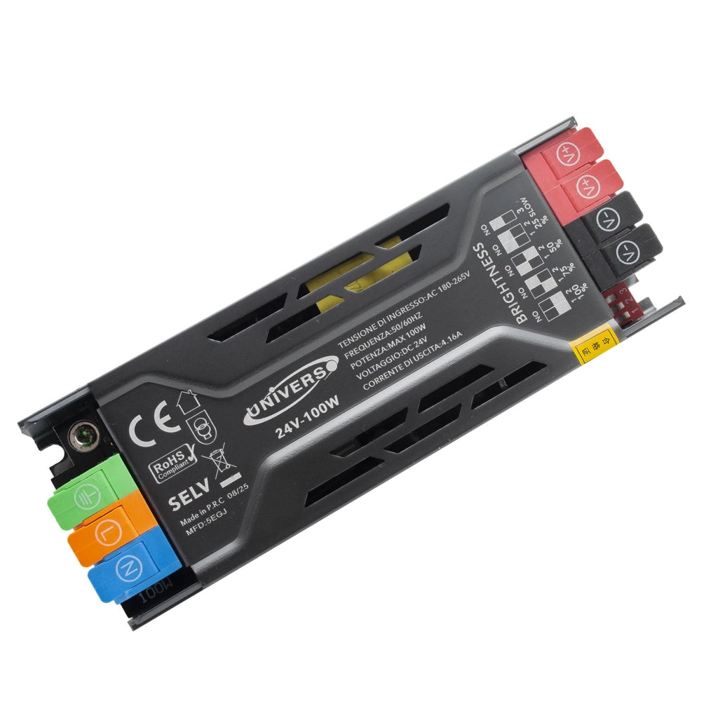 Alimentatore Stabilizzato 24V 2 Uscite 100W Passivo Dimmerabile Trasformatore Slim 4.16A per strisce luci LED