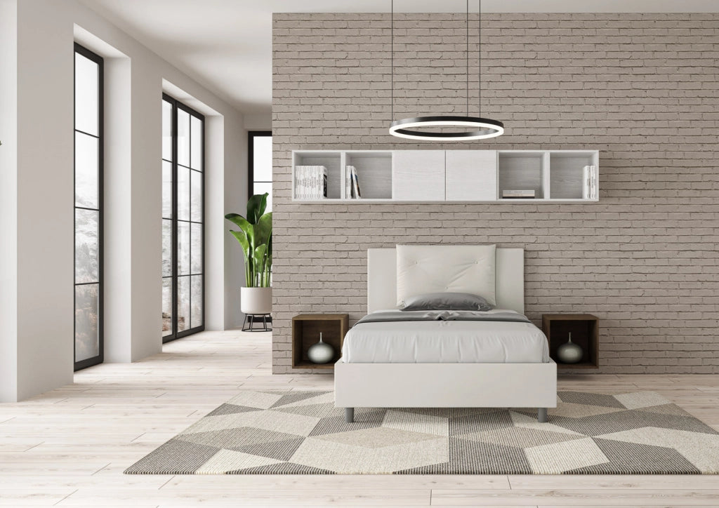BS COM Letto una piazza e mezza con rete imbottito 120x190 similpelle bianco