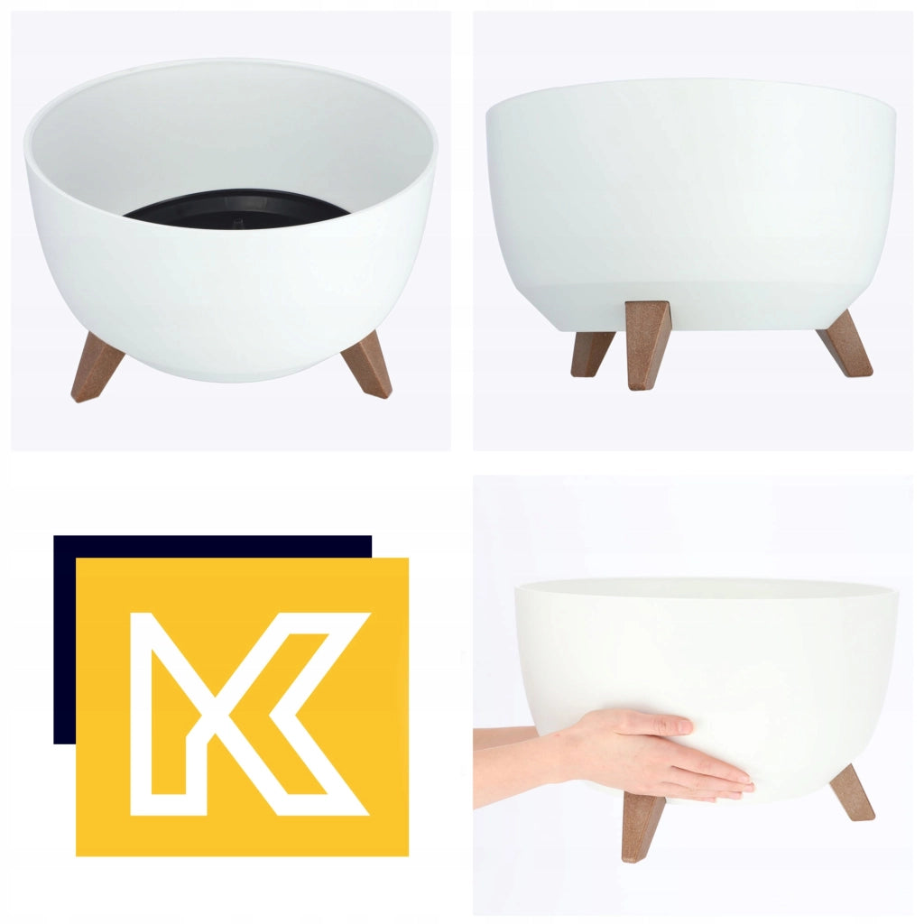 Vaso da fiori KADAX, fioriera, coperchio, gambe, inserto, supporto per fiori, 29+40 cm, ciotola bianca, 2 pezzi.