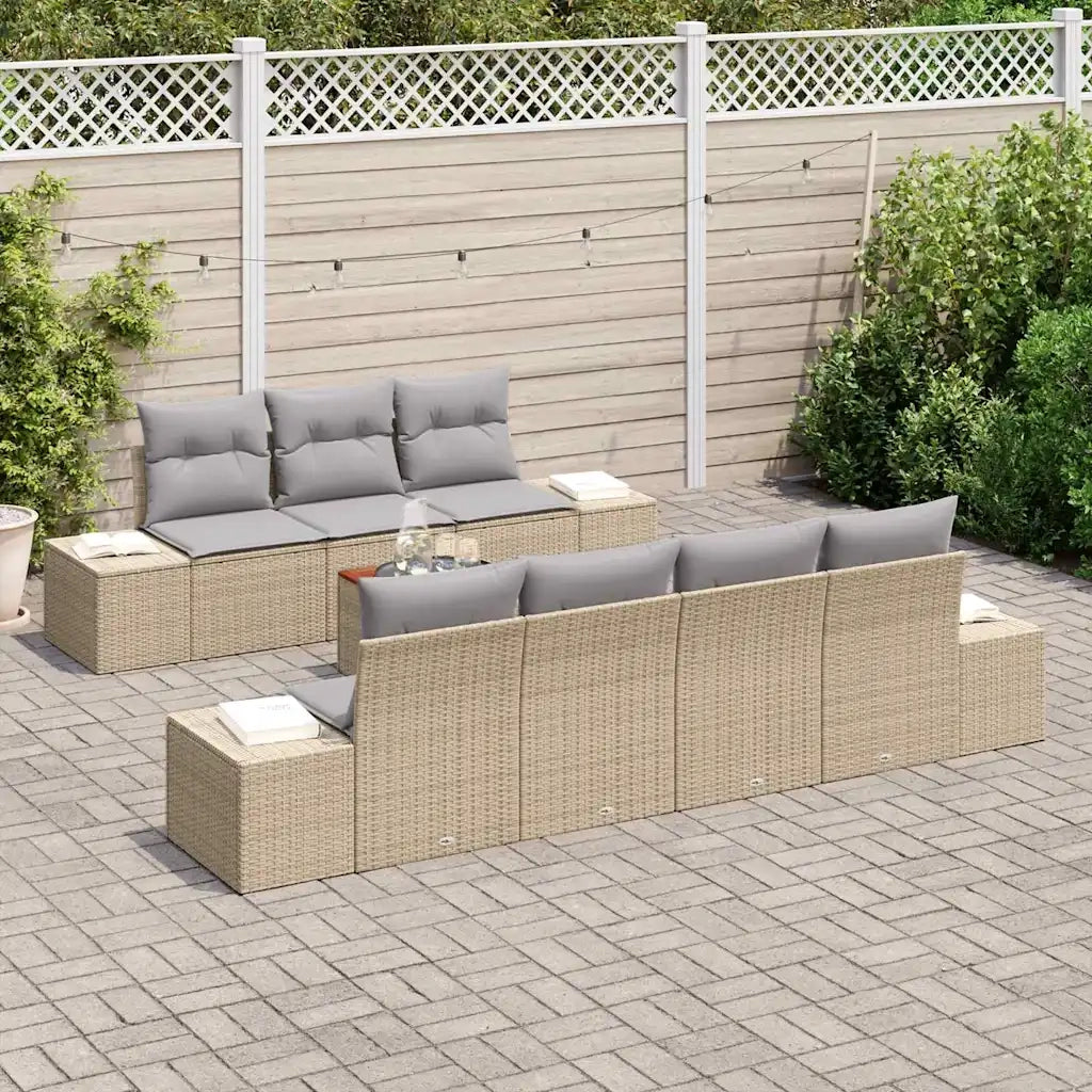 Set Divano da Giardino con cuscino 8 pcs Beige polyrattan