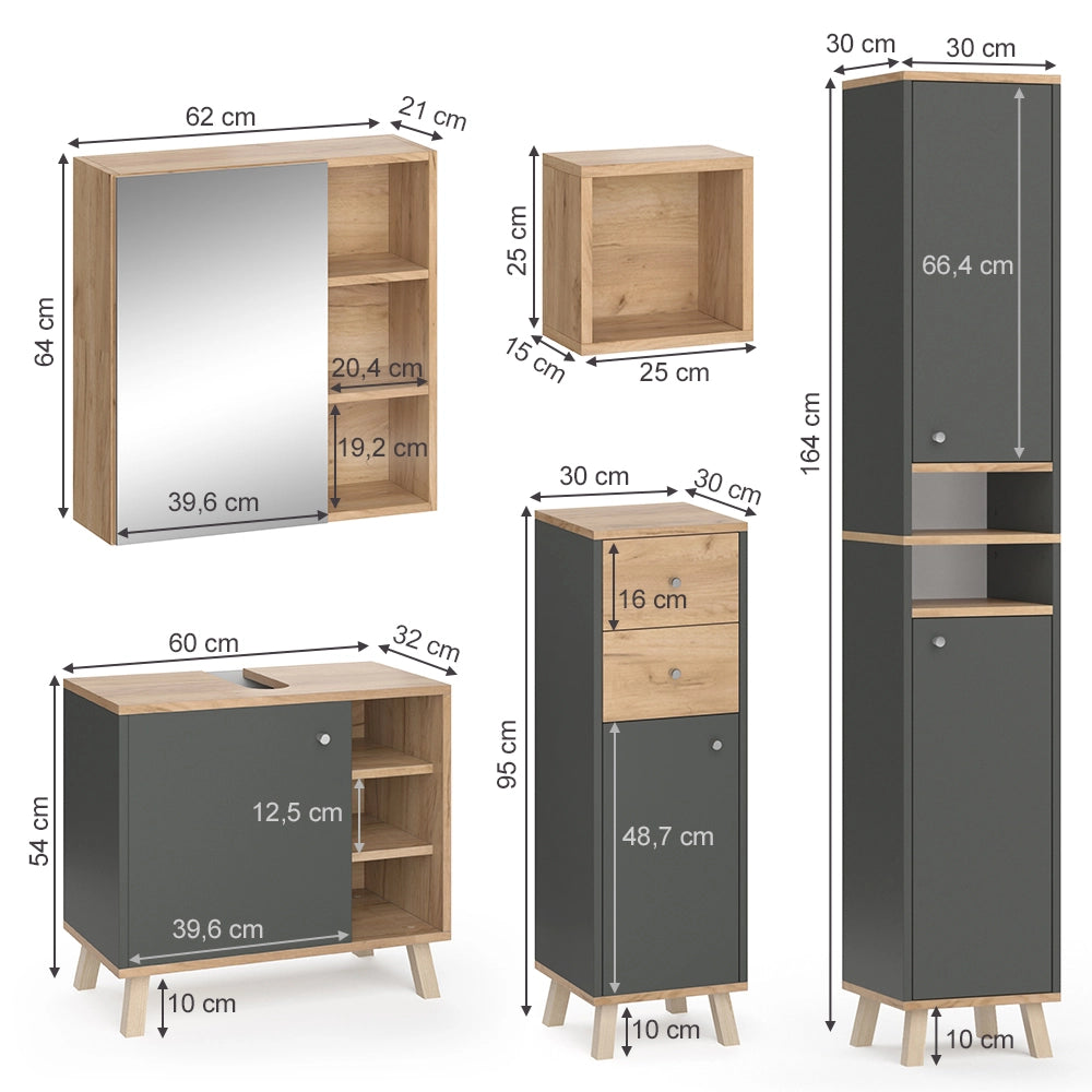 Vicco Set mobili bagno Antracite 5 parti