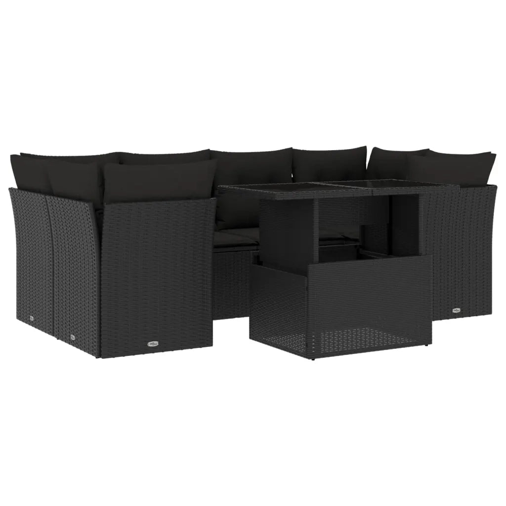 Set Divani da Giardino con Cuscini 7pz Nero Polyrattan