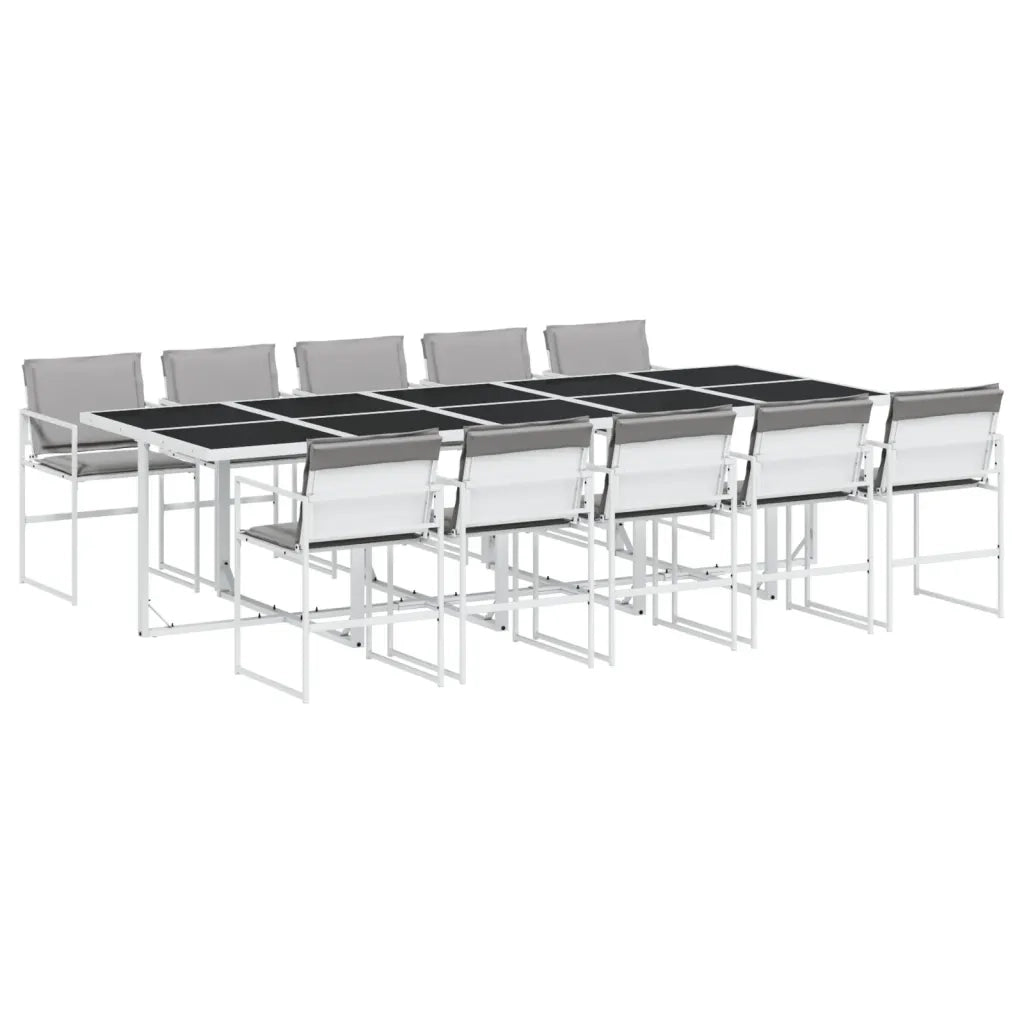 Set da Pranzo da Giardino 11 pz con Cuscini Bianco in Textilene