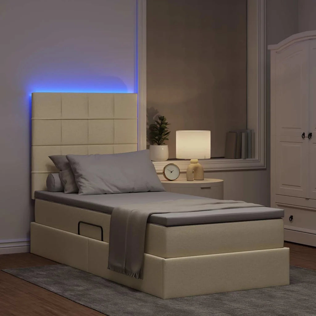 Letto con contenitore e LED Crema 90 x 200 cm Poliestere 3372394