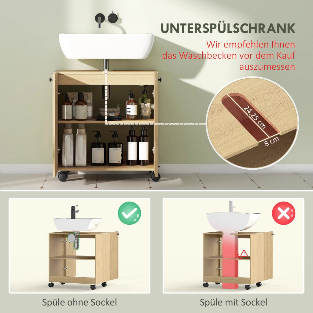 Mobiletto Sottolavabo con Ripiani e Ruote ¨C Minimal ¨C Legno