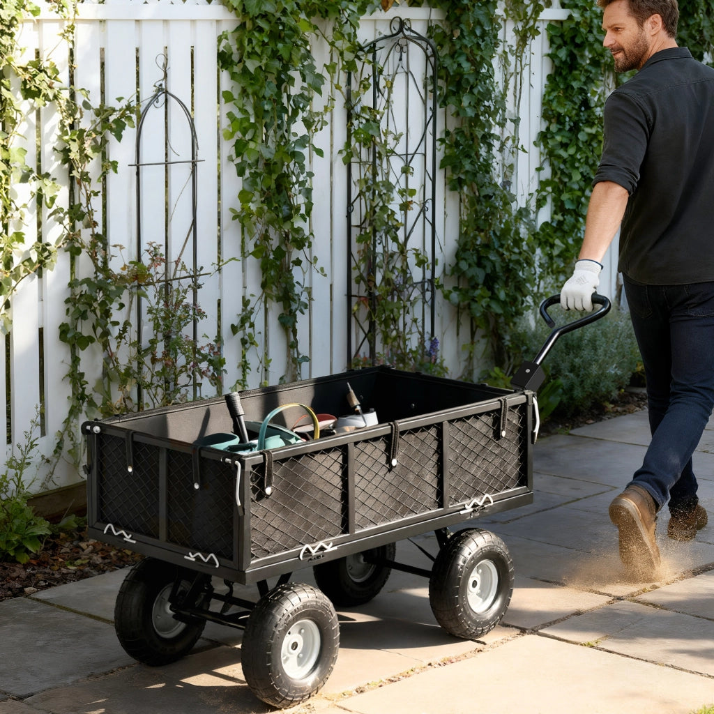 Carrello da giardino ribaltabile 300kg ¨C Xylo ¨C con telo rimovibile e maniglia rotante 180¡ã, nero