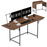 Scrivania pieghevole con 2 ripiani ribaltabili per computer ¨C Xylo ¨C Noce 170x58x78 cm