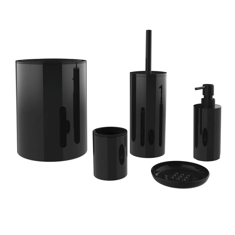 Set accessori bagno 5 pezzi ABS nero – Serie Ruby