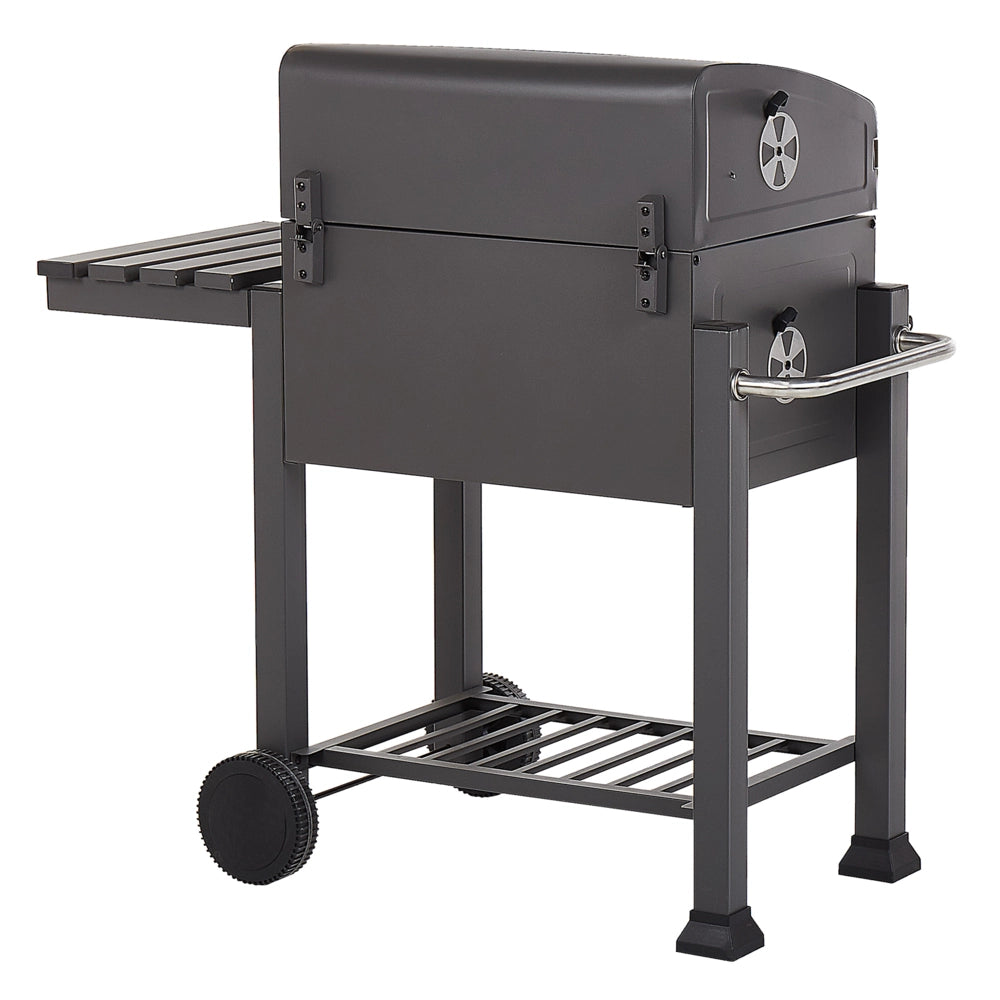 Barbecue a carbonella con ruote da giardino coperchio 2 griglie 2 ripiani termometro