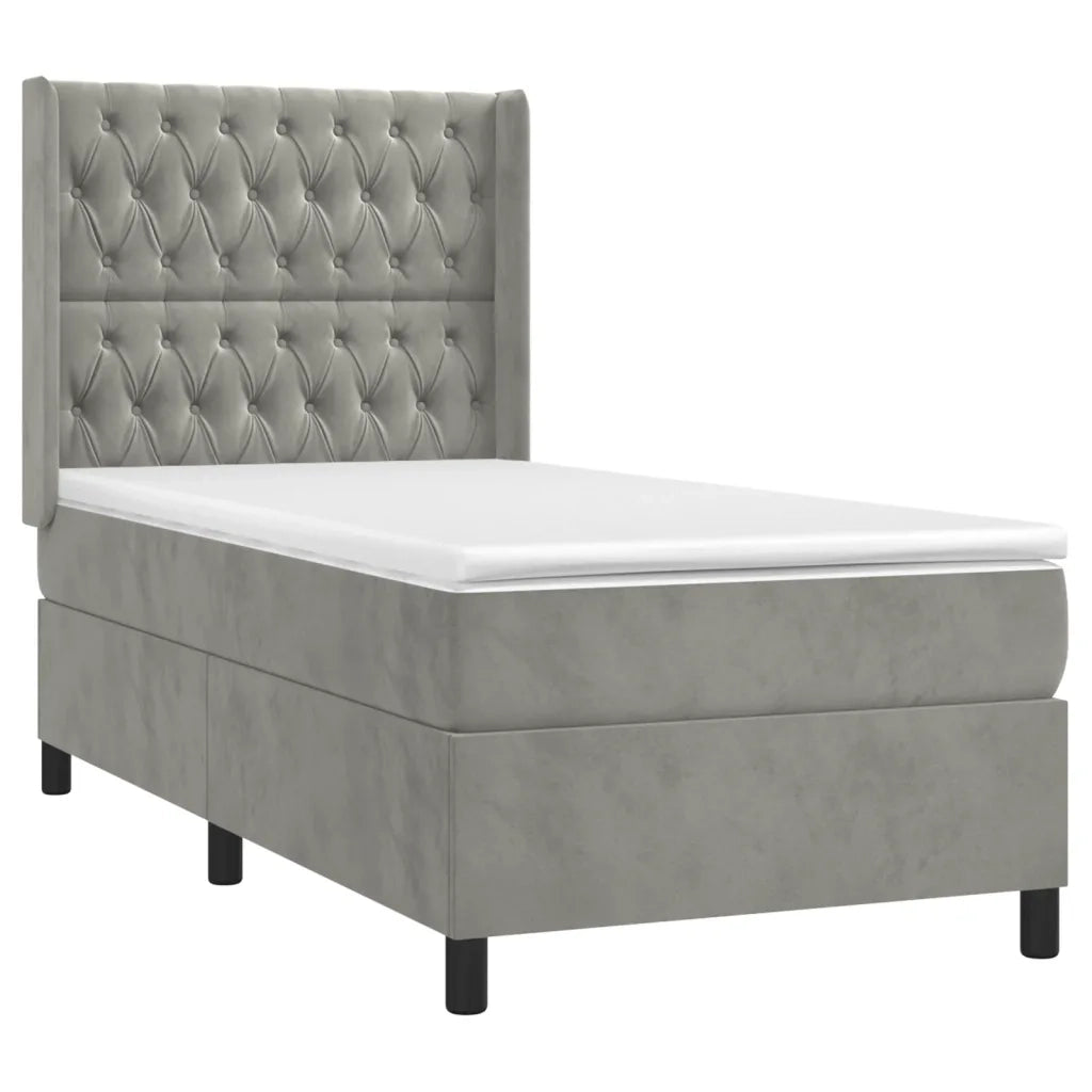 Letto a Molle Materasso e LED Grigio Chiaro 80x200 cm Velluto 3139709