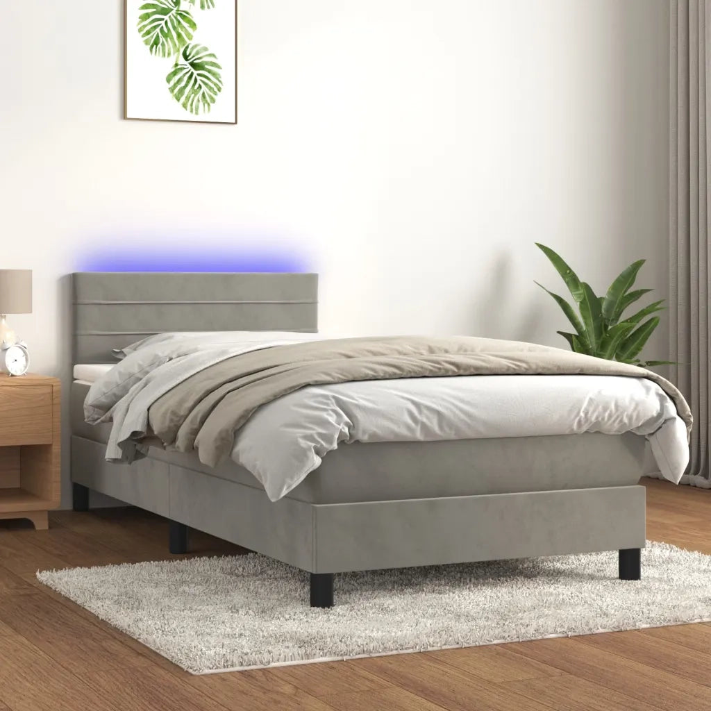 Letto a Molle con Materasso e LED Grigio Chiaro 80x200 cm Velluto