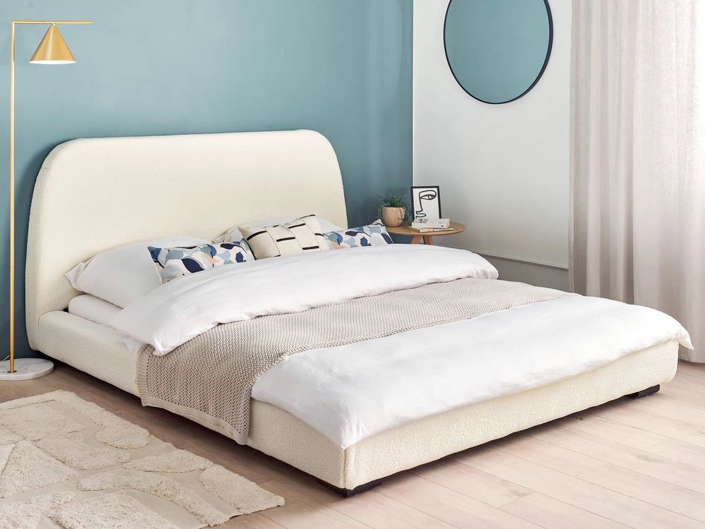 Struttura letto a doghe Beige Chiaro Poliestere Boucle Tessuto imbottito 160 x 200 cm Design classico tradizionale