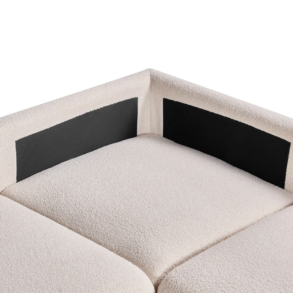 Divano angolare destro Bianco sporco Boucle 5 posti Divano componibile modulare con cuscini Soggiorno moderno