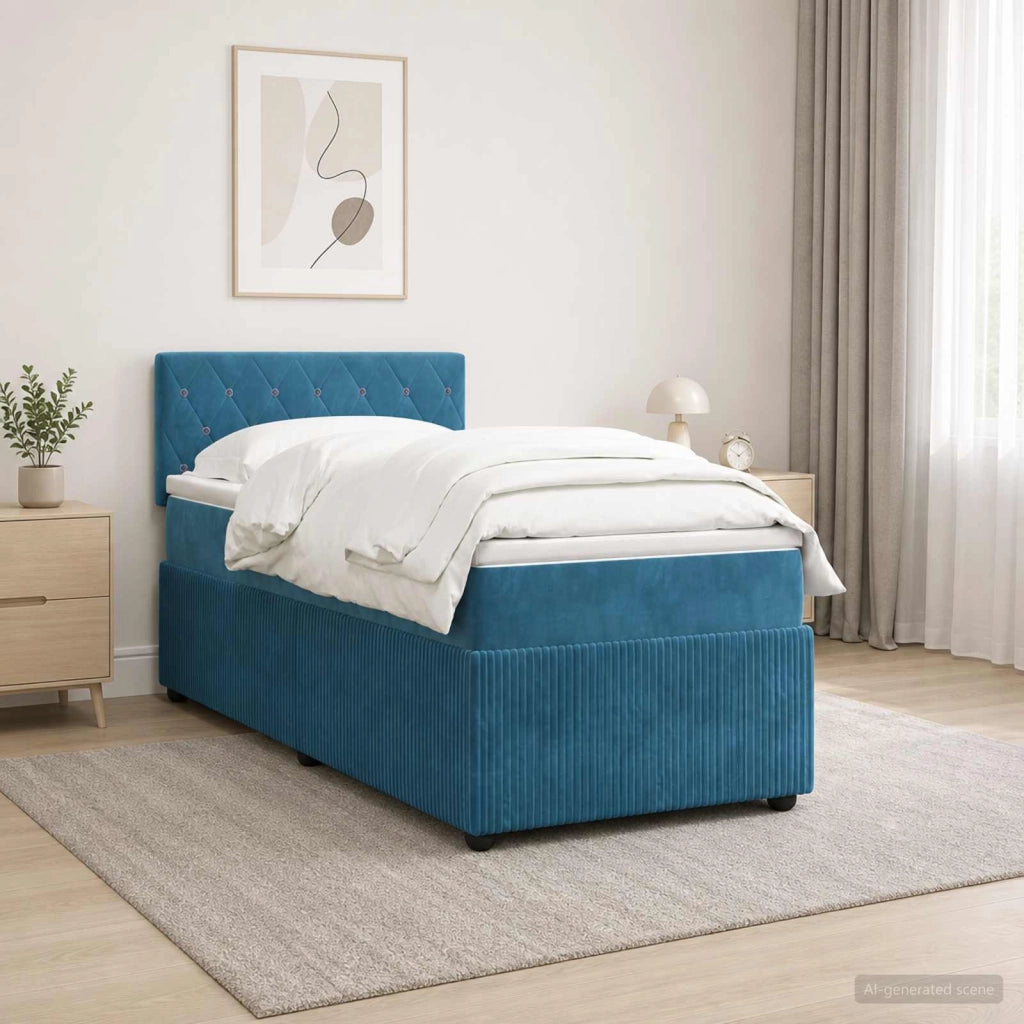 Letto box spring con materasso Blu 90 x 200 cm Velluto 3453063