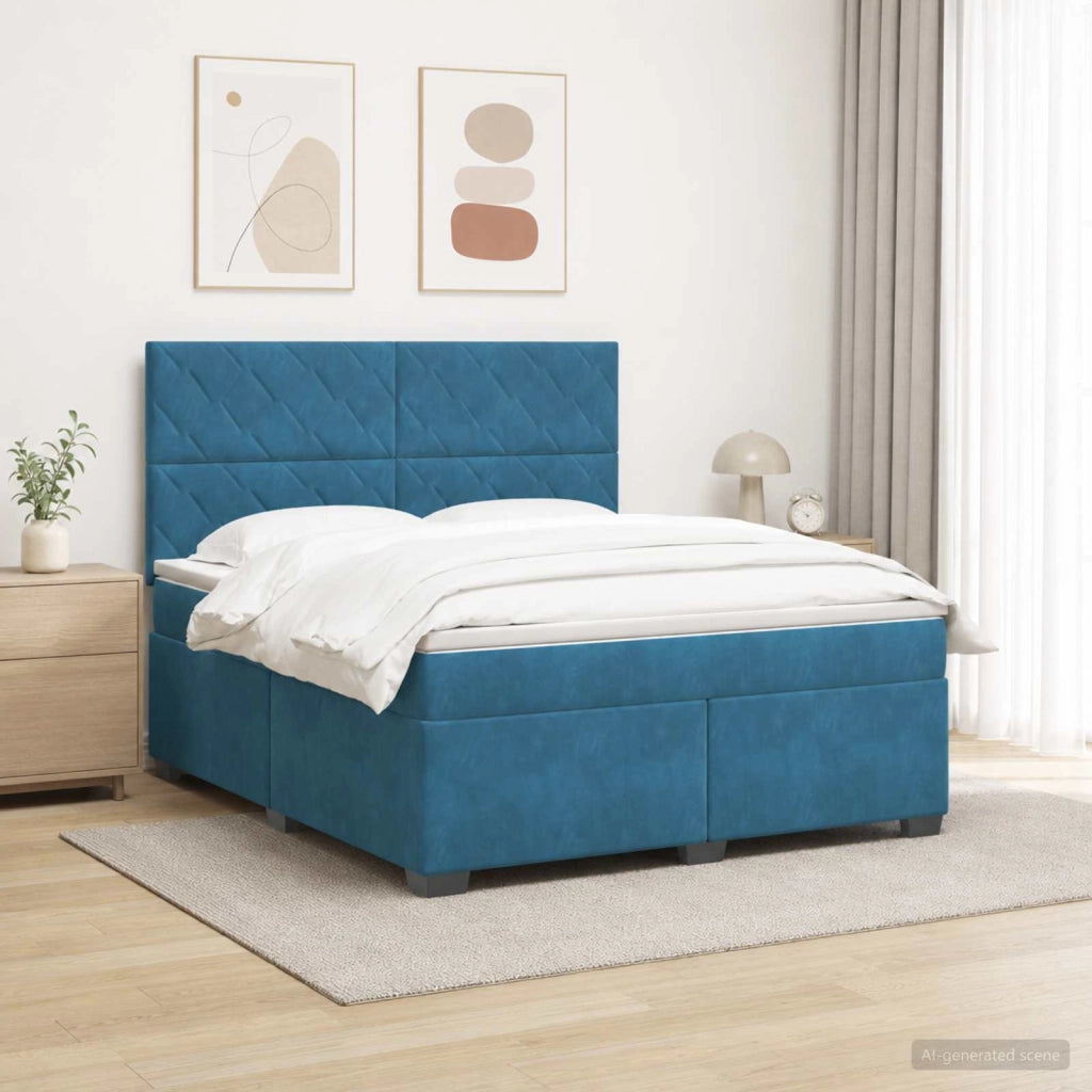 Letto box spring con materasso Blu 140 x 190 cm Velluto 3455112