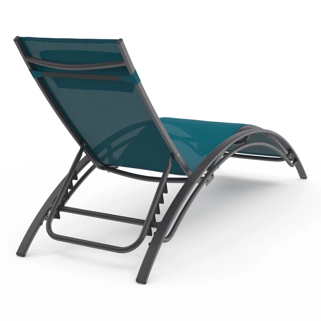 IDMarket - Set di 2 lettini da giardino reclinabili in acciaio HAVANE in tela blu anatra con cuscini