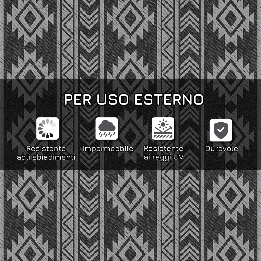 Tappeto Moderno per Esterni Nero e Grigio in PP con Design Reversibile e Pieghevole, 182x274 cm