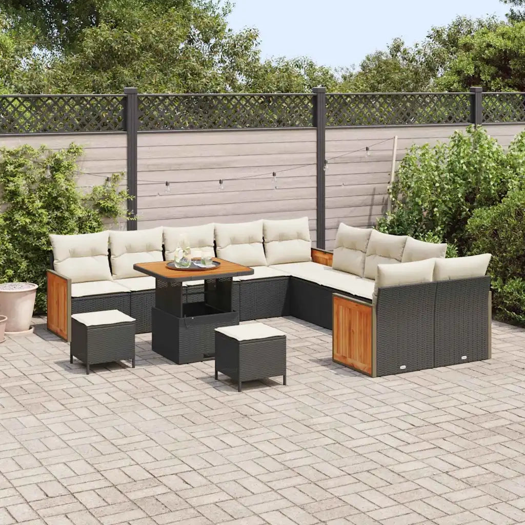 Set Divano da Giardino con cuscino 13 pcs Nero e Crema