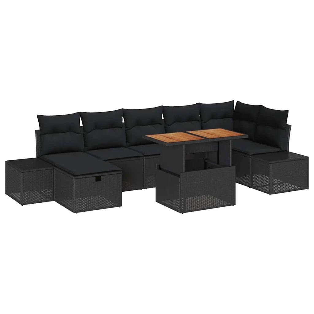 Set Divano da Giardino con cuscino 8 pcs Nero polyrattan