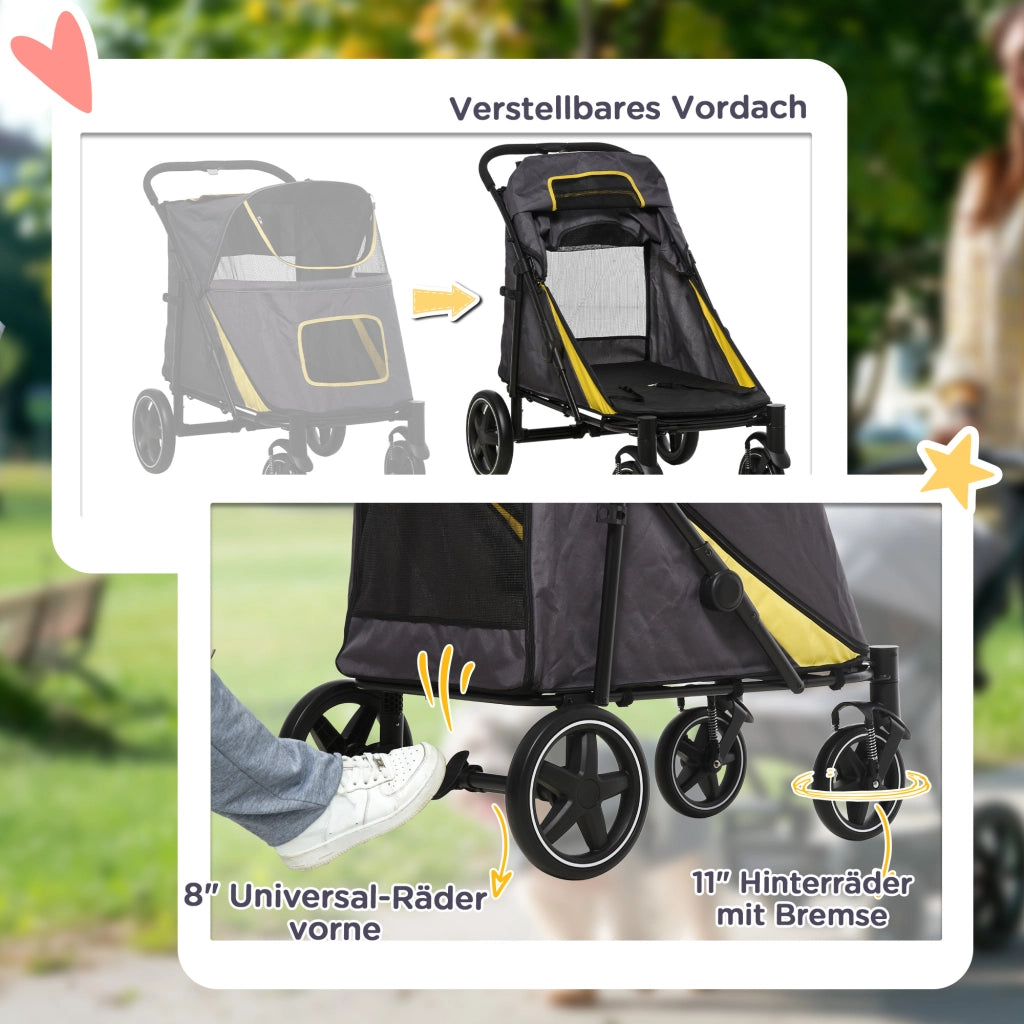 Passeggino/carrozzina per cani, pieghevole con cuscino e guinzagli di sicurezza, passeggino per gatti con finestra in rete e tasca laterale,