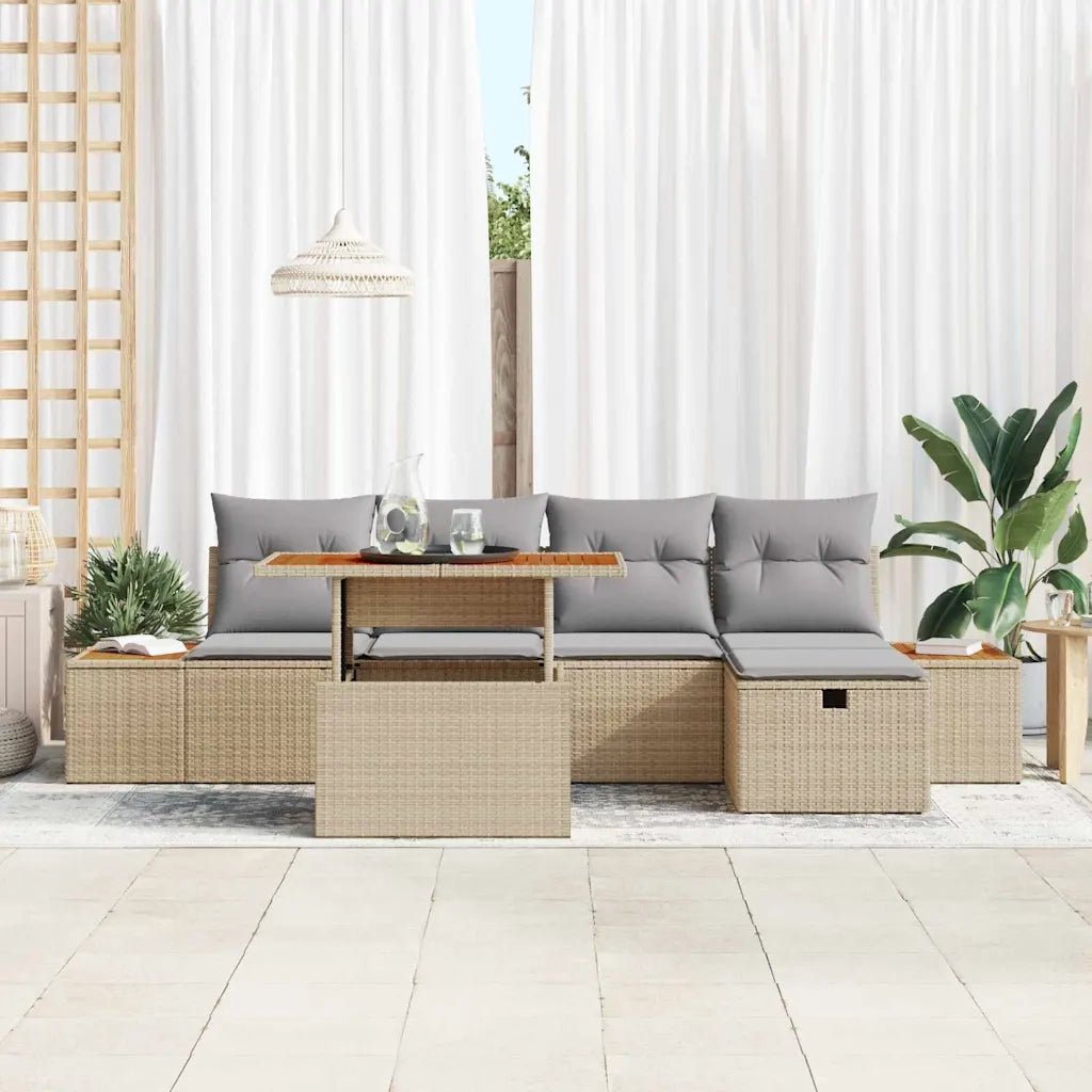 Set Divano da Giardino 6 pcs Beige polyrattan