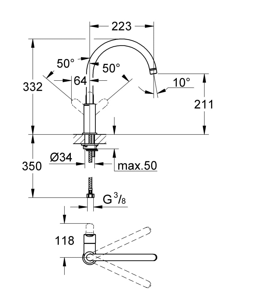 Monocomando Lavello Bocca Alta Bauedge Cromo Grohe