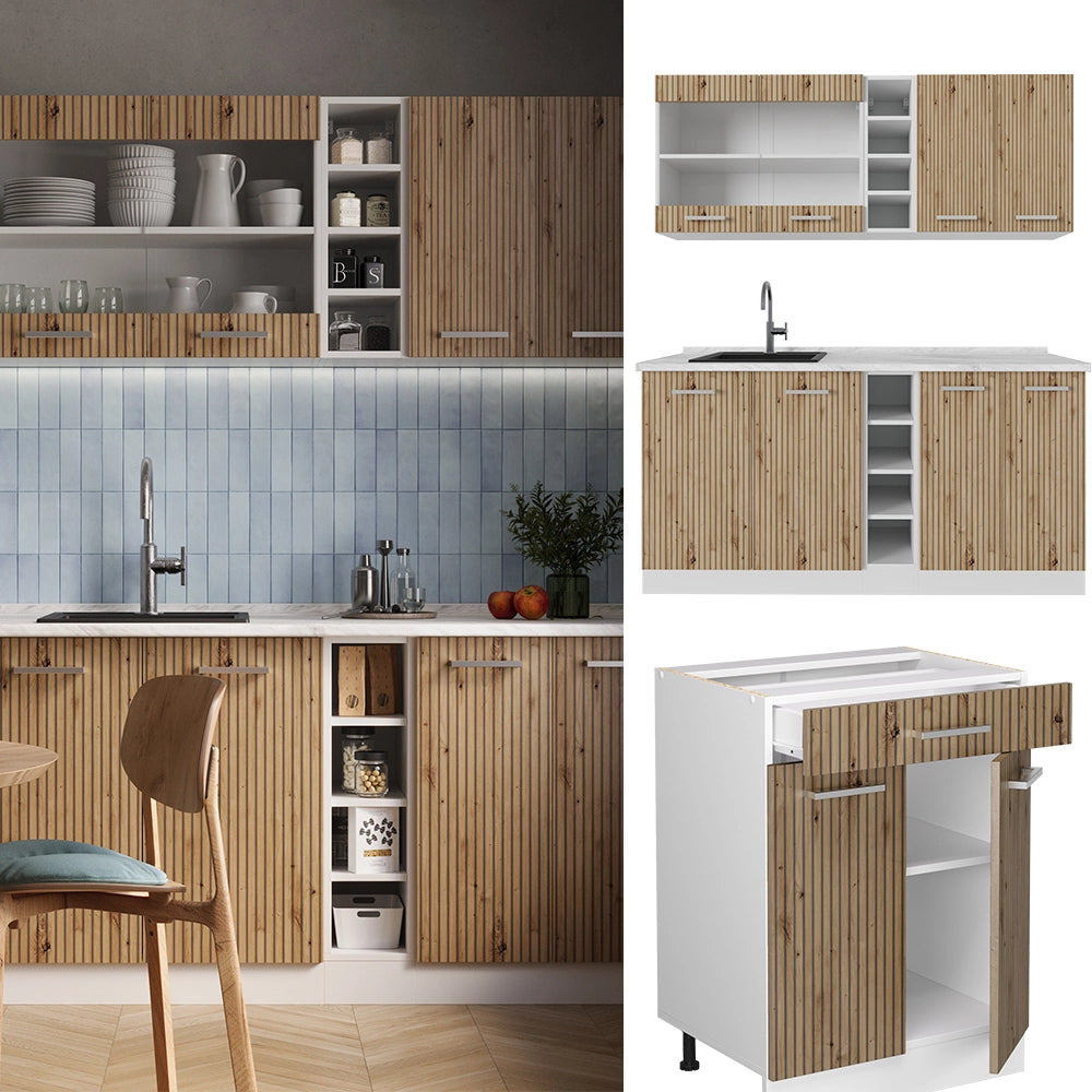 Vicco Cucina completa Rovere artigianale/bianco 160 cm , PL Rovere