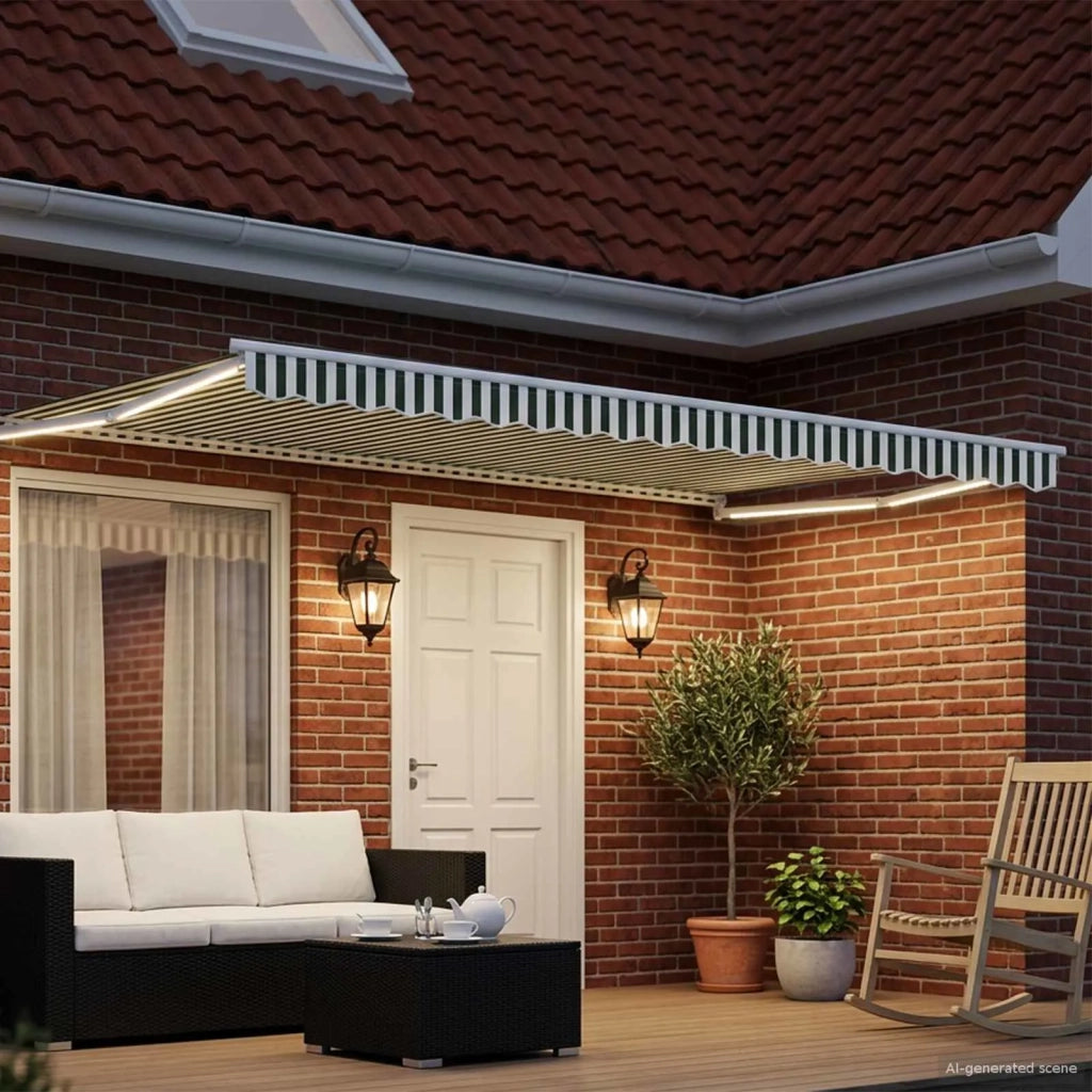 Tenda retrattile manuale con LED Verde e Bianco 4 × 3 m 3419302