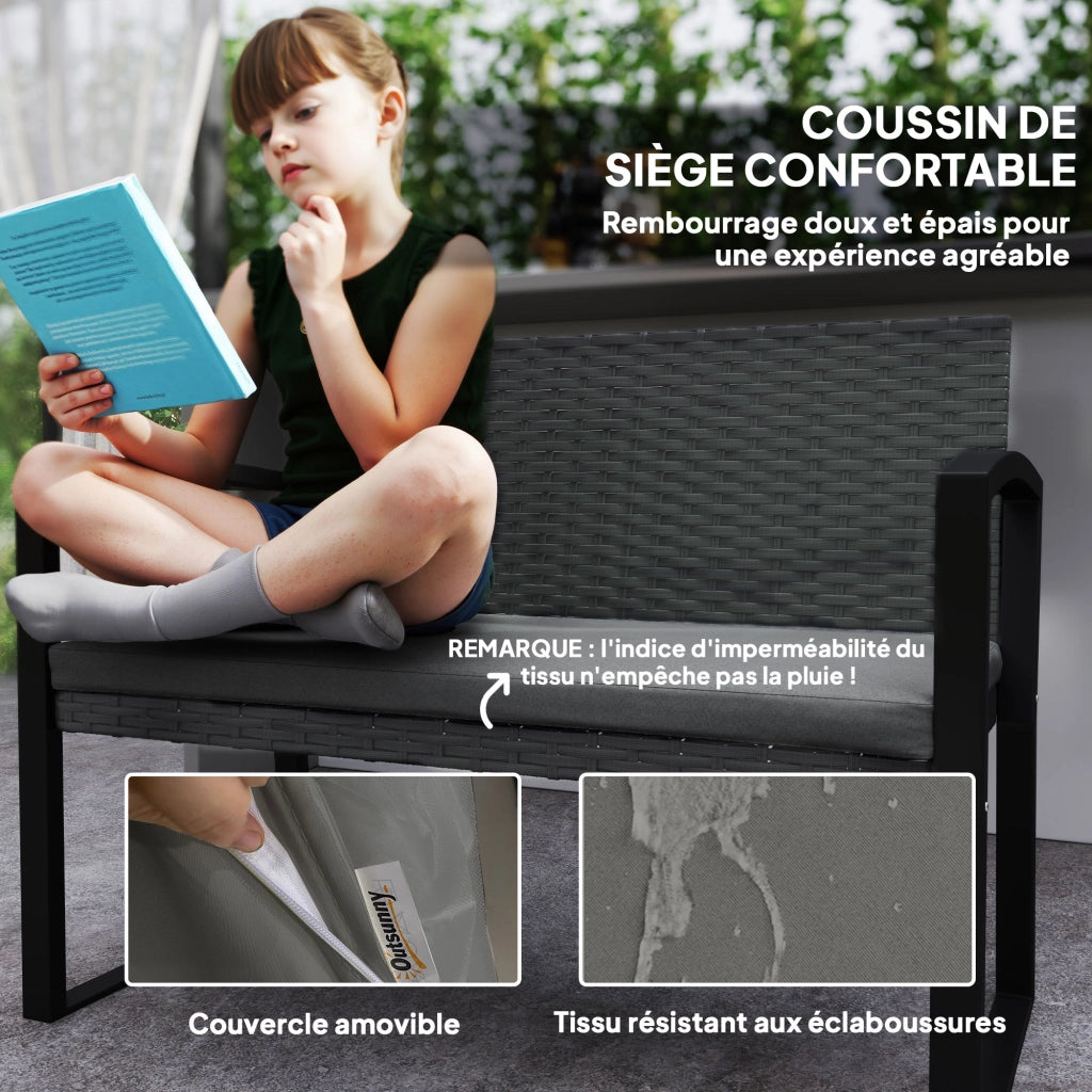Panchina da giardino 2 posti ¨C Xylo ¨C polyrattan grigio e nero con cuscino 103x58x78cm