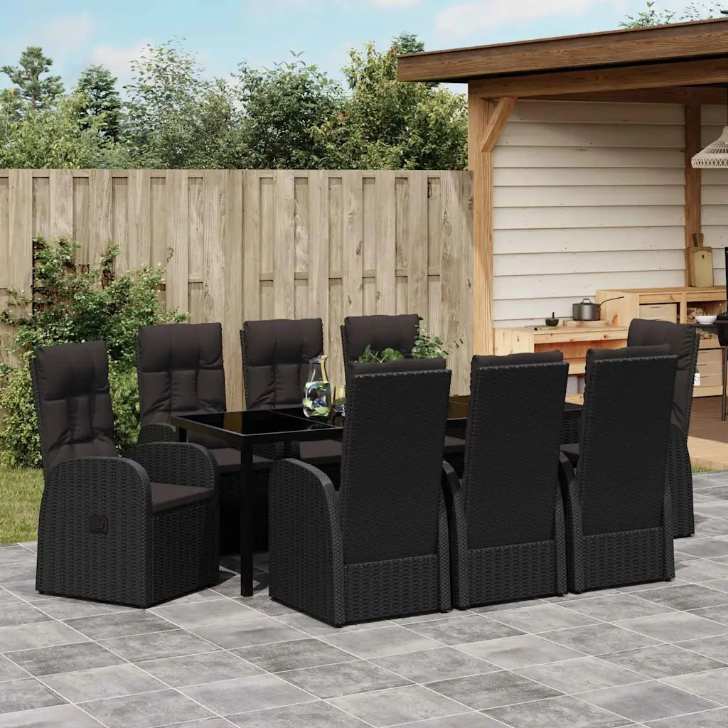 Set da Pranzo per Giardino con cuscino 9 pcs Nero polyrattan 3379512