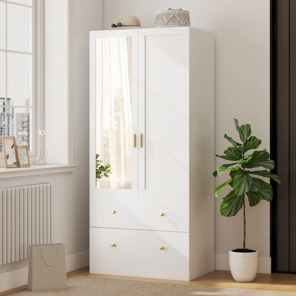 Armadio con Specchio e Appendiabiti ¨C Zephmum ¨C 80x50x180 cm Bianco