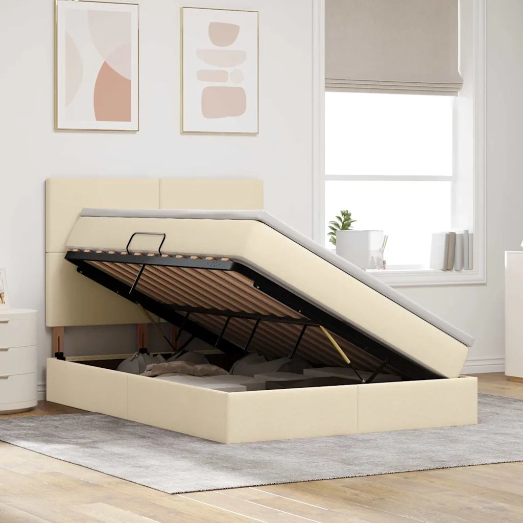 Letto con contenitore e LED Crema 140 x 190 cm Poliestere 3372355