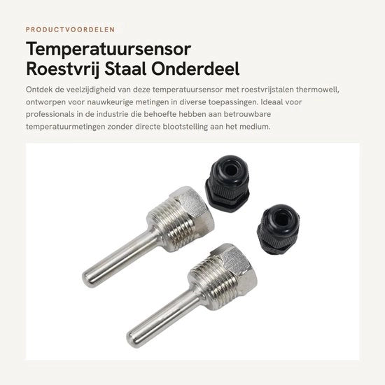 Sensore di Temperatura in Acciaio Inossidabile - Conico a Sfera - G1/2 - Pressione Massima PN40 - 2 Pezzi - Dimensioni 8x50mm - Termometro