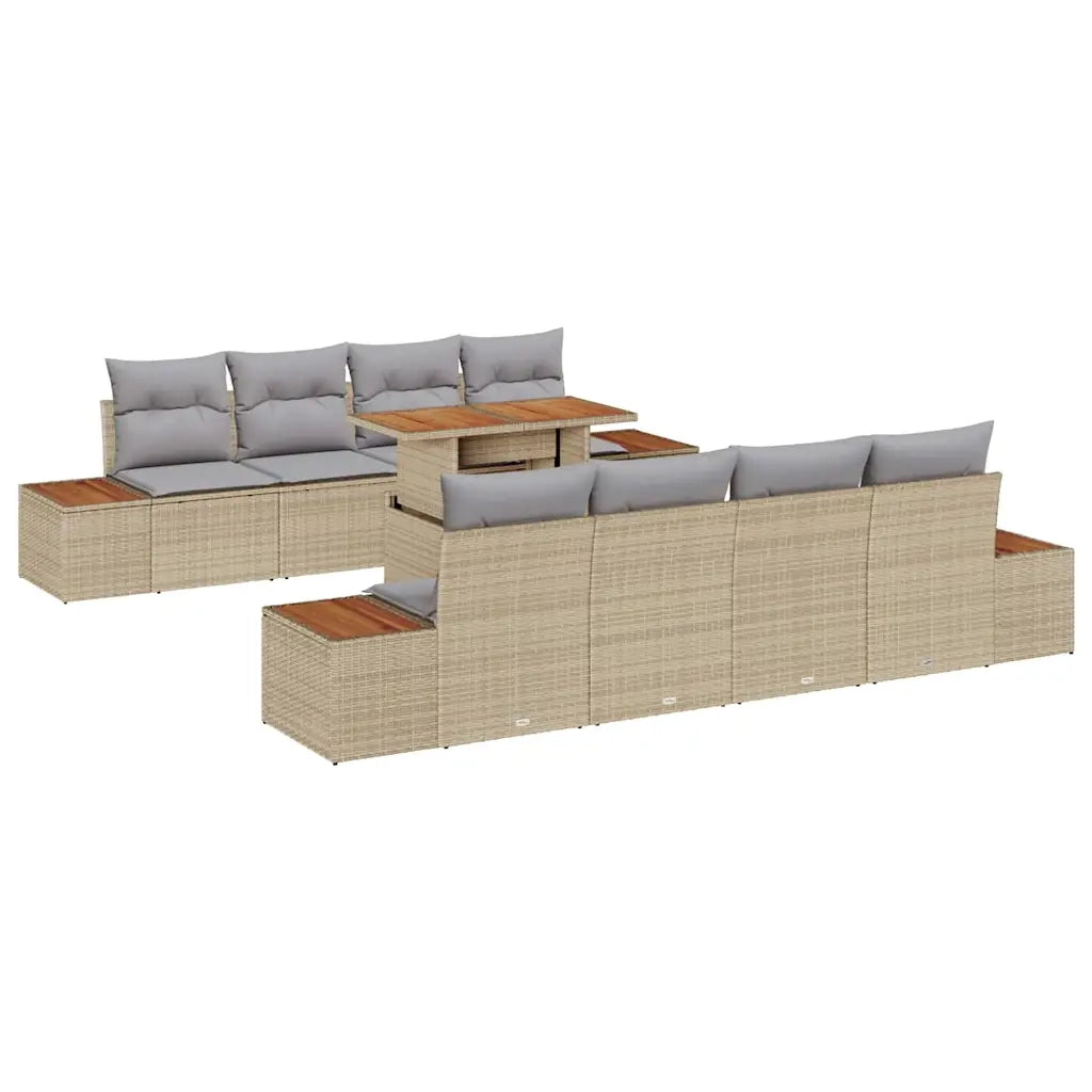 Set Divano da Giardino con cuscino 9 pcs Beige Poly Rattan
