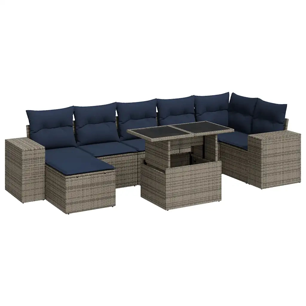 Set Divano da Giardino 8pz con Cuscini Grigio Polyrattan Acacia 3326842