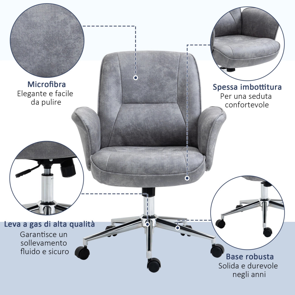 Sedia da Ufficio Ergonomica ¨C Xylo ¨C Microfibra Grigio Chiaro, Altezza Regolabile 92-102cm
