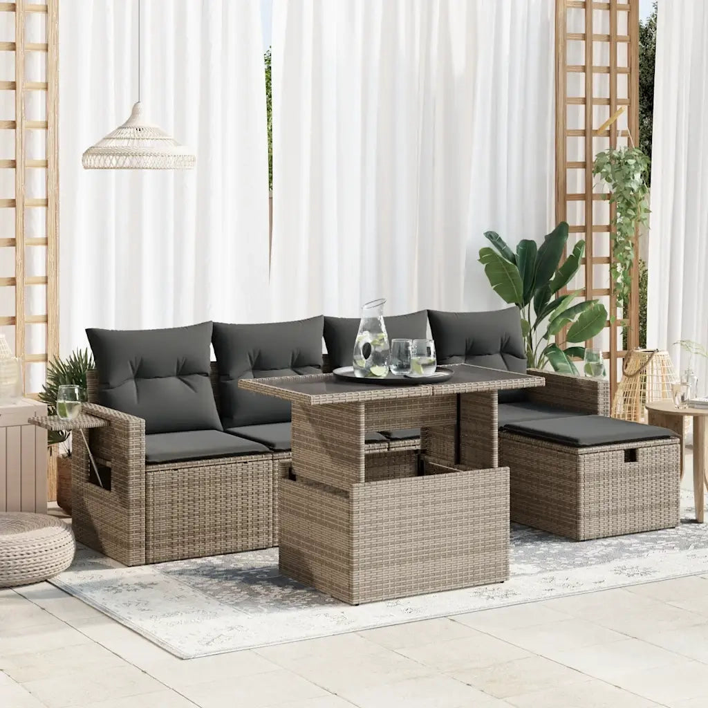 Set Divano da Giardino 6 pz con Cuscini Grigio in Polyrattan 3327850