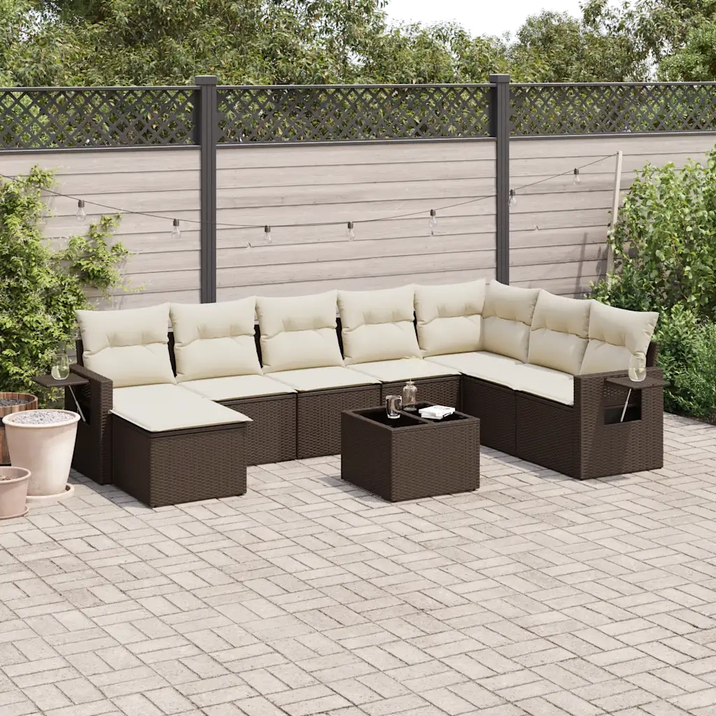 Set Divani da Giardino 9pz con Cuscini Marrone in Polyrattan 3252910