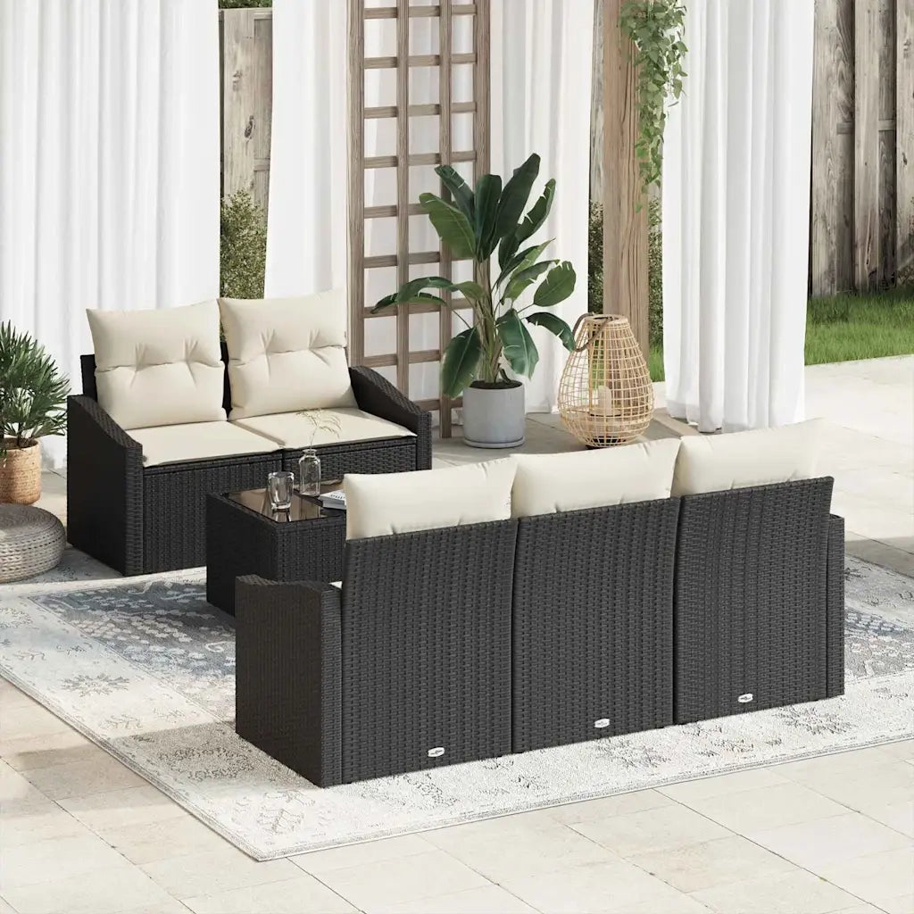 Set di divani con cuscino 6 pcs Nero e Crema polyrattan