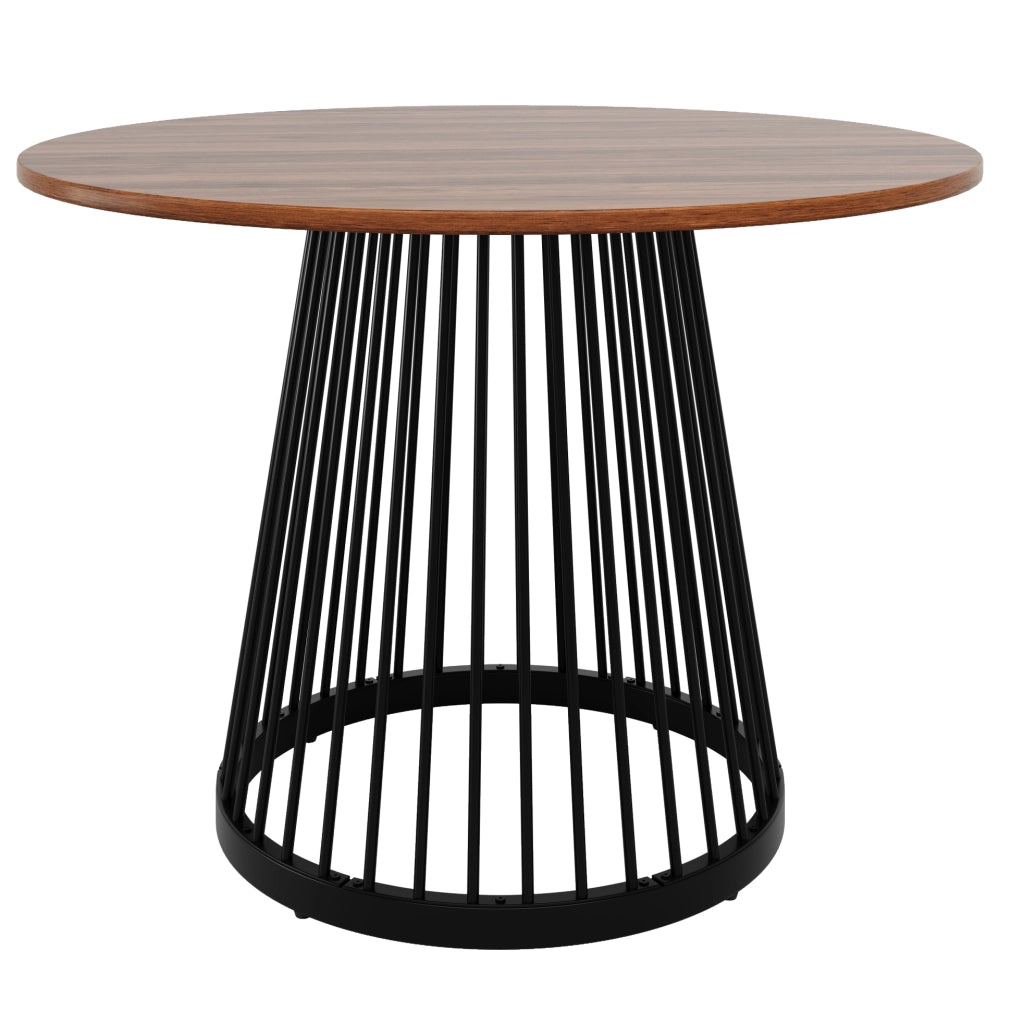 Tavolo da pranzo rotondo 80x80x76 cm in MDF e metallo; noce e nero