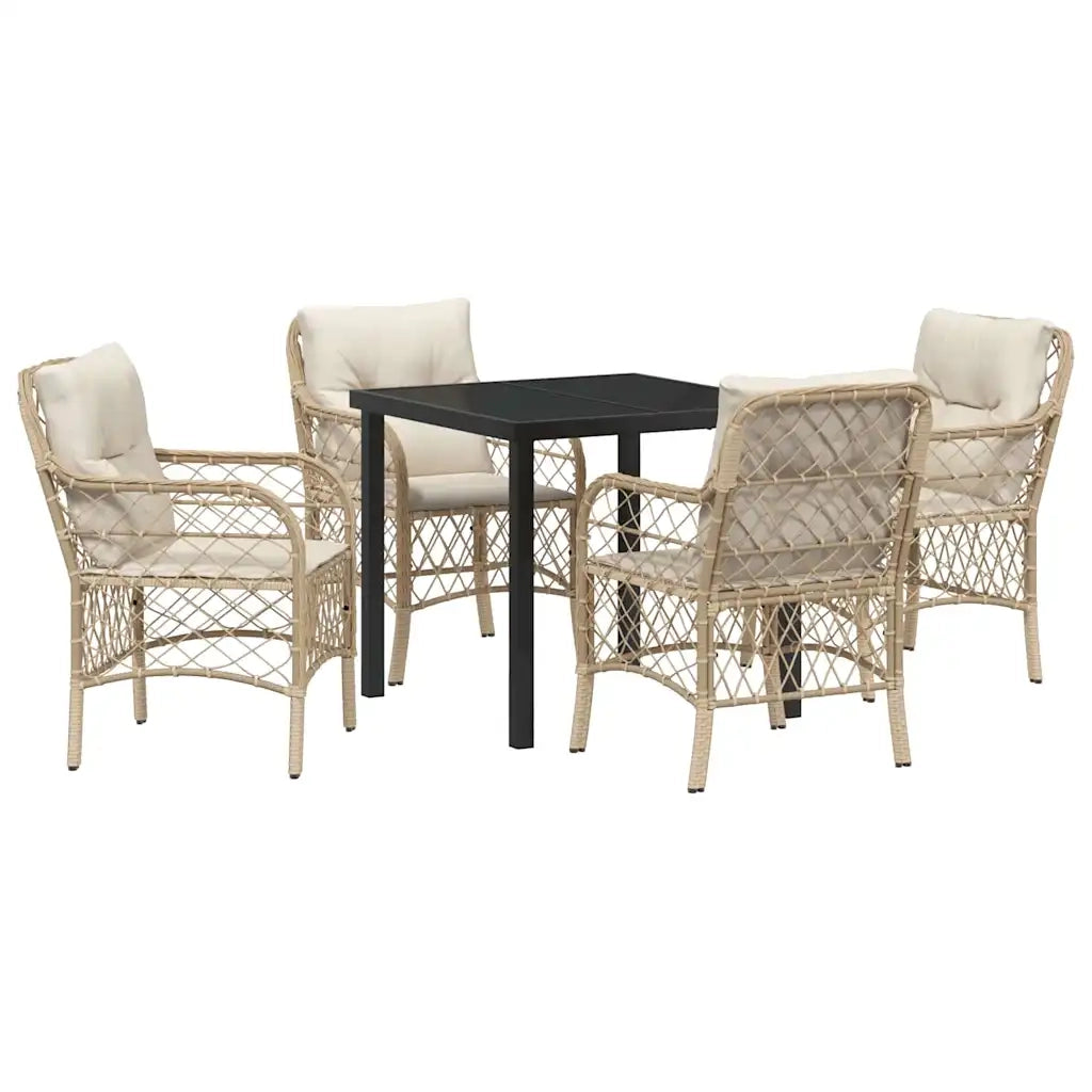 Set da Pranzo per Giardino con cuscino 5 pcs Beige polyrattan