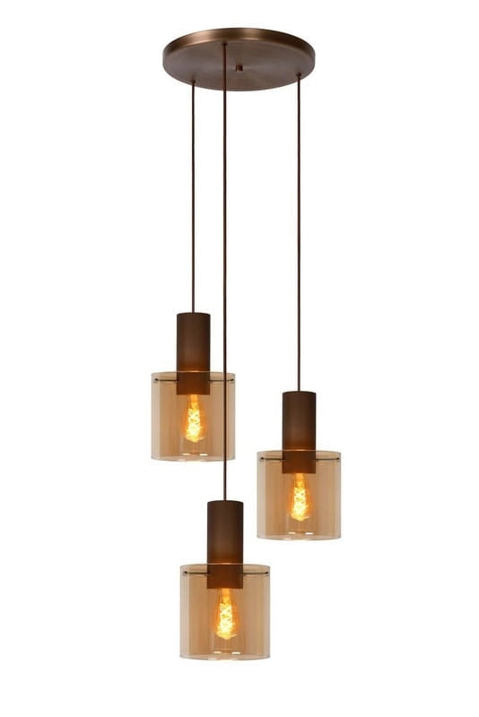 Lampadario Lucide Toledo 3 luci E27 40W bronzo vetro