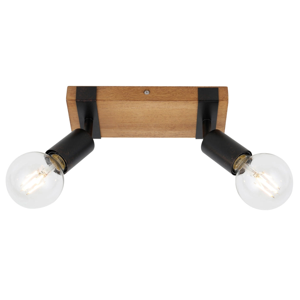 Faretto soffitto doppio nero/legno orientabile E27 Molini Italux