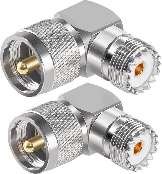 Adattatore UHF a bus, rete coaxiale rettangolare, angolo 90 gradi, 2 pezzi.