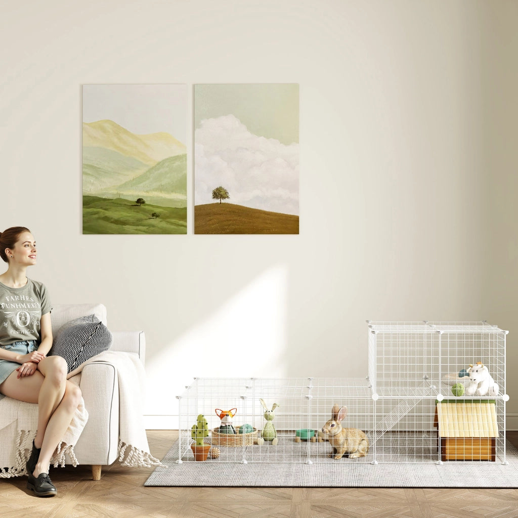 Recinto modulare per piccoli animali domestici ¨C Xylo ¨C 2 livelli acciaio bianco 146x73x73cm