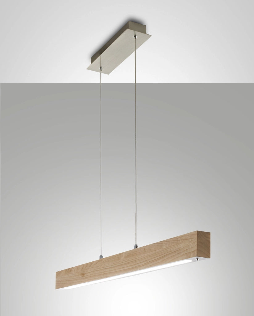 Lampada a Sospensione Badia LED 43W 4320lm 3000K Struttura in Metallo e Legno Quercia Dimmerabile Design Moderno Lunghezza 110cm Classe 1
